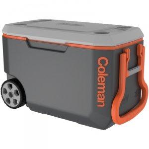 Coleman Leak-Resistant Low CO2 Insulation 62 Qt. Xtreme 5-day Ice Retention Wheeled Cooler, Holds 95 Cans, Gray/Orange