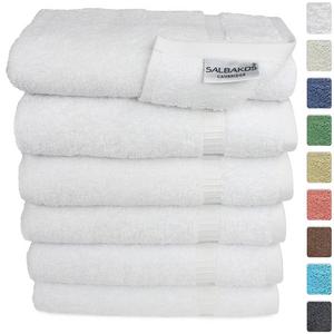 SALBAKOS Hand Towels for Bathroom, White Cotton, 6 Bulk Pack, 100 Percent Genuine Turkish Cotton, Luxury Hotel and Spa Quality, 700gsm OEKO-TEX Organic Eco-Friendly, (White)