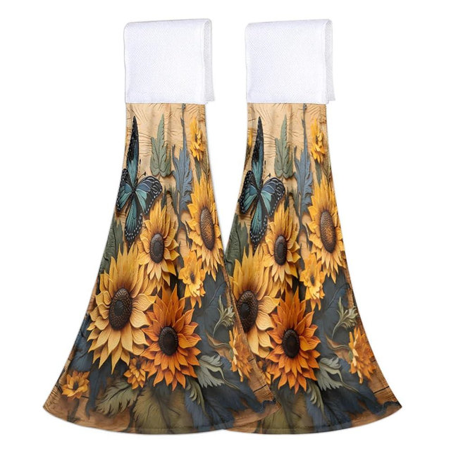 Eizlang Sunflower Hand Towel Kitchen Hanging Hand Towel Dishcloth Bathroom Absorbent Hanging Tie Towel Soft Hanging Hand Bath Towel Home Decor