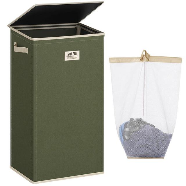 SOLEDI Laundry Hamper with lid, 100L Large Laundry Basket with Removable Bag Easy to Carry, Tall Clothes Hamper,Dirty Hampers for Bedroom, Bathroom, Dorm Avocado