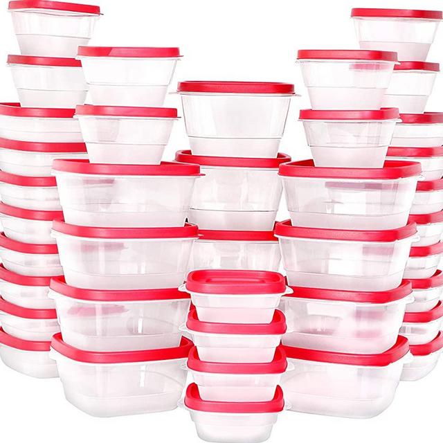 Utopia Kitchen 80 Piece Container Set (40 Containers + 40 Lids) Square Food Container - Red Lid - Snap Lid - Microwave, Dishwasher & Freezer - BPA Free