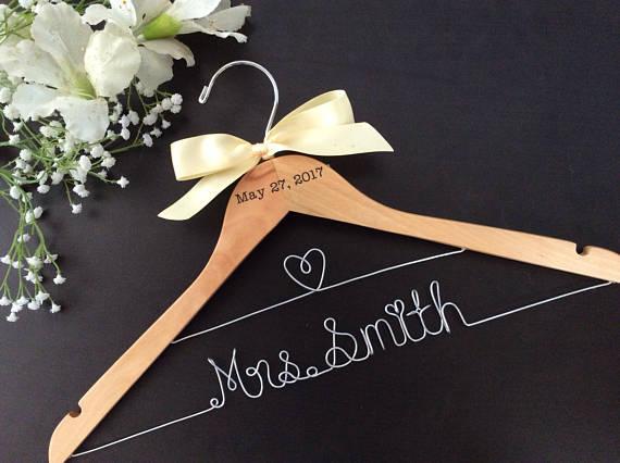 CUSTOM Wedding Hanger with date, Bridal shower gifts, Bridal Hanger,Personalized Hanger,Bridesmaid Hangers,Custom Made Hanger,Mrs Hanger
