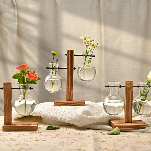 Propagation Bulbs Glass Vase with Wood...