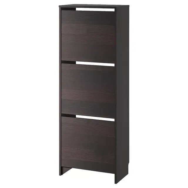BISSA                              Shoe cabinet with 3 compartments, black, brown, 19 1/4x53 1/8 "