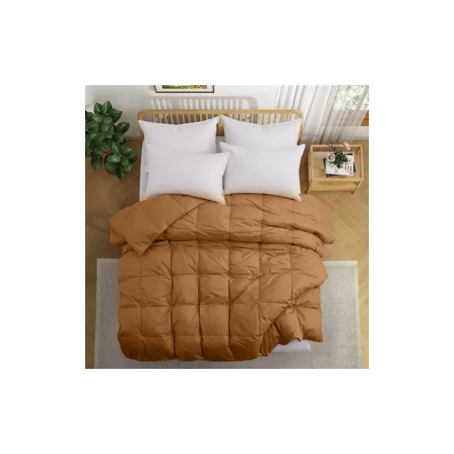 Puredown Luxurious 300TC 100% Organic Cotton Down Comforter, Fawn, Full/Queen