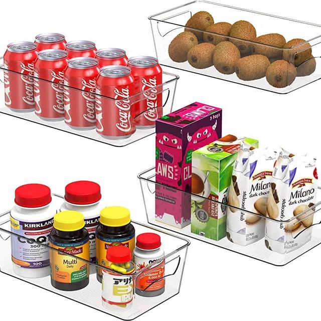 SimpleHouseware Refrigerator Organizer Storage Bins Kitchen/Pantry, Clear, Set of 4