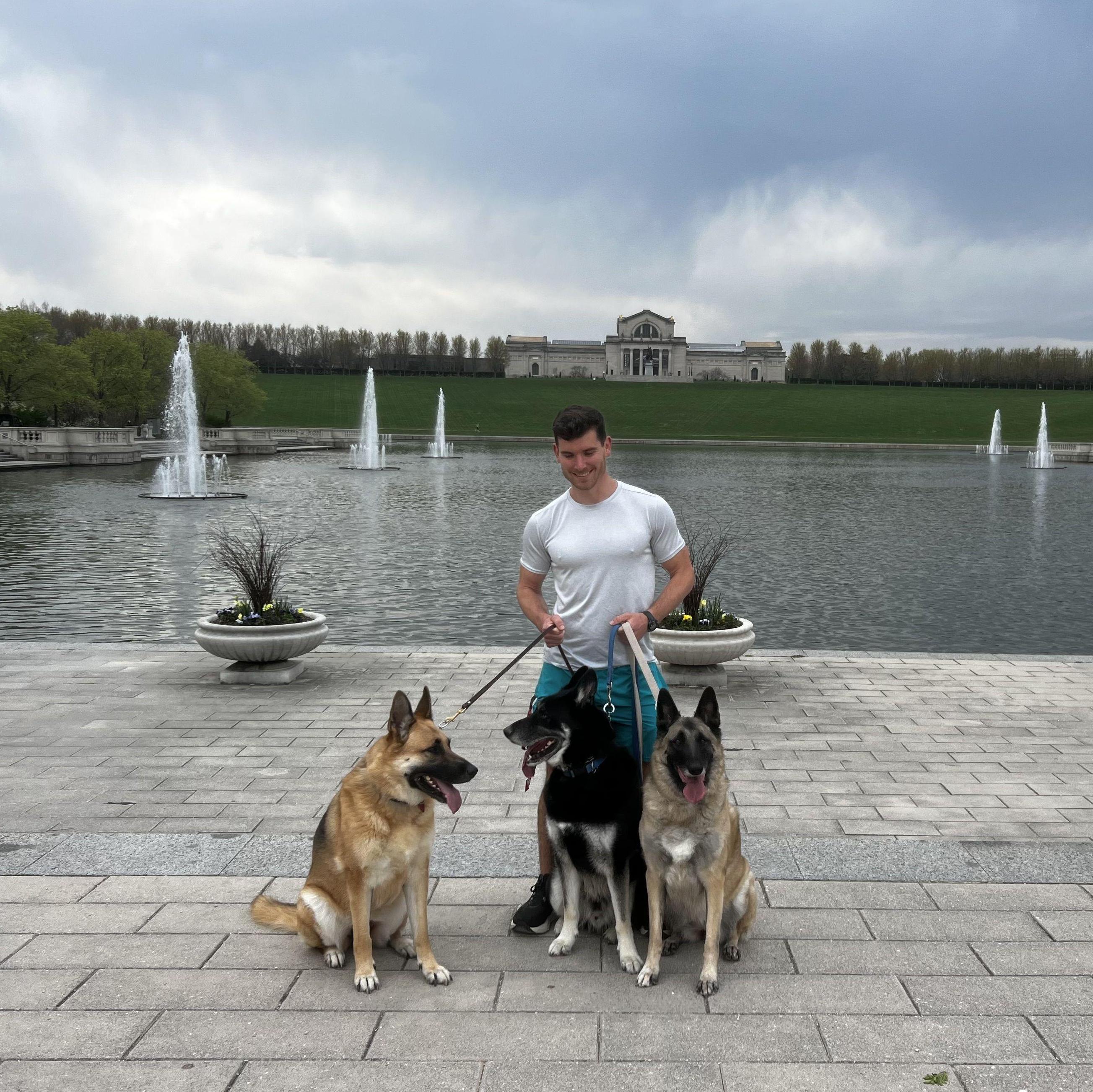 Alec has really grown into the role of "dog dad." Wrangling our three crazy pups is a challenge but we love them! Left to right: Kaia, Ryden, Dixie