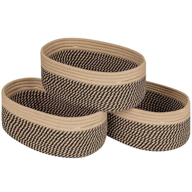 Kriitools Camel&Mixed Black Shelf Storage Baskets for Organizing|Decorative Basket for Closet Storage|Toy Baskets&Bins|Small Woven Rope Baskets-13x8.66x5.11’’,Durable&Stylish,Oval 3 Packs
