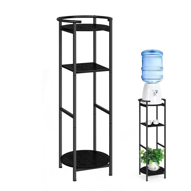 OYEAL Drink Dispenser Stand 3-Tier Water Bottle Jug Holder with 2 Storage Shelves, Multi-Tier Plant Shelf for Ceramic Water Dispenser, Water Filter Bottle, Water Crock Dispenser, Plants, Black