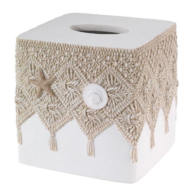 Avanti Linens Macrame Shells Collection, Tissue Box Cover, Ivory