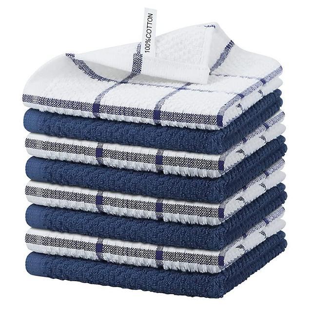 Nialnant 8 Pack Dish Rags,100% Cotton Dish Towels for Kitchen,Super Absorbent Kitchen Dish Cloths,Dish Rags with Hanging Loop,12x12 Inches,Navy Blue
