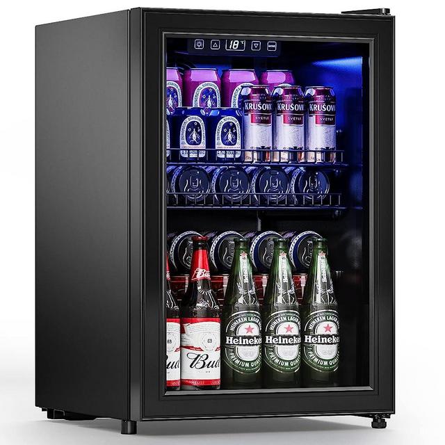Manastin Beverage Refrigerator Cooler-100 Cans Freestanding Mini Fridge Cooler with Glass Door, Adjustable Shelves & Digital Temperature Display for Soda, Beer or Wine, 2.47 Cu.Ft