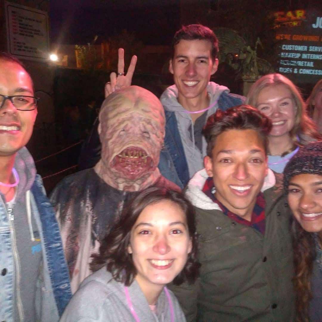 This is us waiting with our friends in line for Fear Factory on our first date!