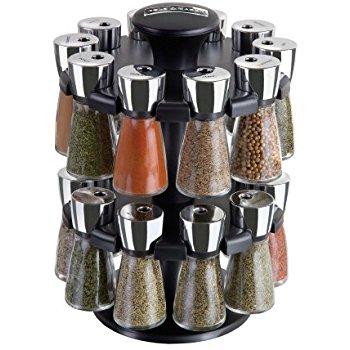 Cole & Mason Herb and Spice Rack with Spices - Revolving Countertop Carousel Set Includes 20 Filled Glass Jar Bottles