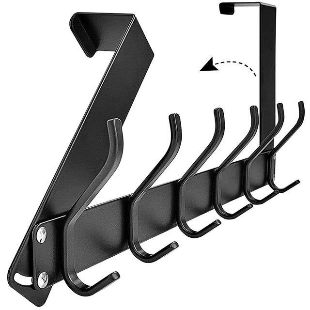 KEOAMG Foldable Over The Door Hooks, No Assembly Required Door Hanger Hook, Sturdy Over The Door Coat Rack Towel Rack for Bathroom, Door Coat Hanger Door Hooks for Hanging Clothes, Towels, Bags, Black