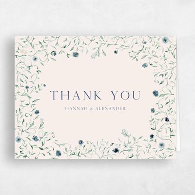 Dark Cobalt, Beige Wedding Thank You - Mirto Landscape