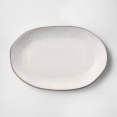 Cravings by Chrissy Teigen 16" Oval White Stoneware Platter with Brown Rim