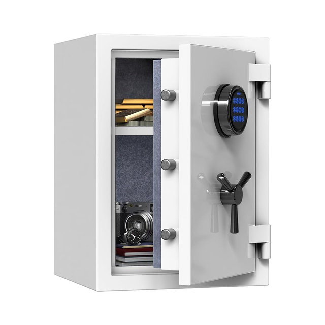 RPNB Deluxe Fireproof Safe Box, Digital Fire Proof Safe with 3 Spoke Handle, Touch Screen and Removable Shelf, Fireproof Home Safes for Jewelry Documents Cash and More, 1.29 Cubic Feet, White