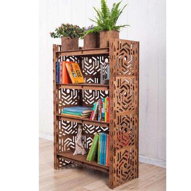 Bookshelf Kitchen Shelf Wooden Shelf Bookcase Display Case Plant Shelf "SOLAR" (29.5"w 48"h) Hexagonica