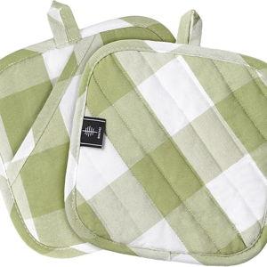 Cotton Pot Holders for Kitchen Heat Resistant Potholder Hot Pads Trivet Coaster Non-Slip Potholders Set for Cooking and Baking (2, Green Plaid, Square，8.27 in²)