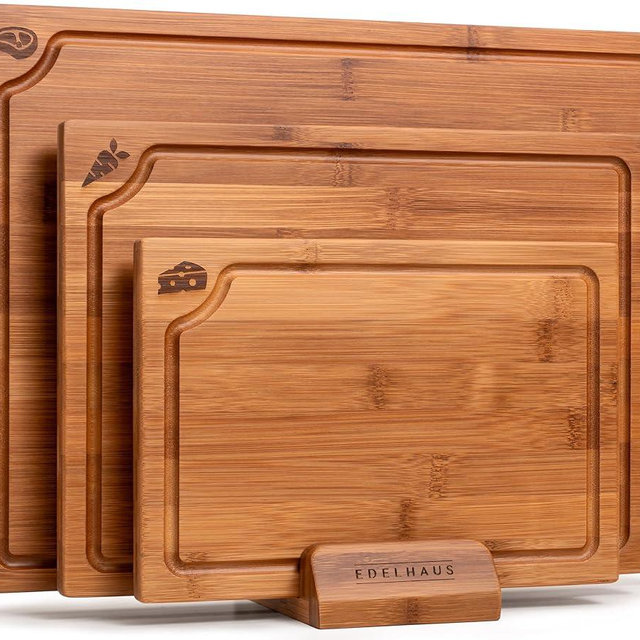 EDELHAUS Carbonized Bamboo Cutting Boards – Cutting Board Set of 3 Heat Treated for Rich Color & Lower Moisture Absorption, Chopping Boards with Juice Groove, Non-Toxic