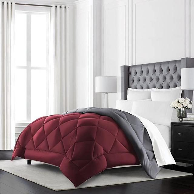 Beckham Hotel Collection Goose Down Alternative Reversible Comforter - All Season - Premium Quality Luxury Hypoallergenic Comforter - King/Cal King - Burgundy/Grey