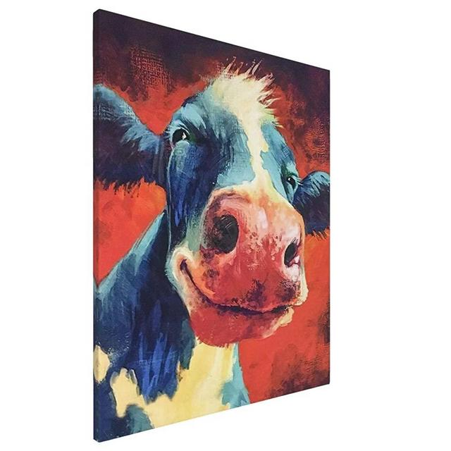Guo Qiao Gmamasim Home Framed Canvas Artwork Decoration Cute Smiling Cow Canvas Wall Art Giclee Print Colorful Farm Animals Painting Pictures for Living Room Bedroom Office Wall Decor 16" W x 20" H