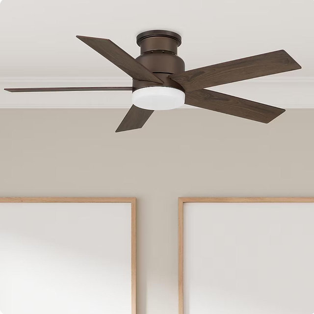 Harbor Breeze Bristle 44-in Integrated LED Flush Mount Bronze with Oak Brown Blades Ceiling Fan With Light - Remote Included ( 5 -Blade )