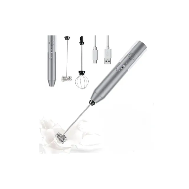 Swtroom Handheld Milk & Coffee Frother Electric Mini Blender Stainless Steel Drink Mixer Silver