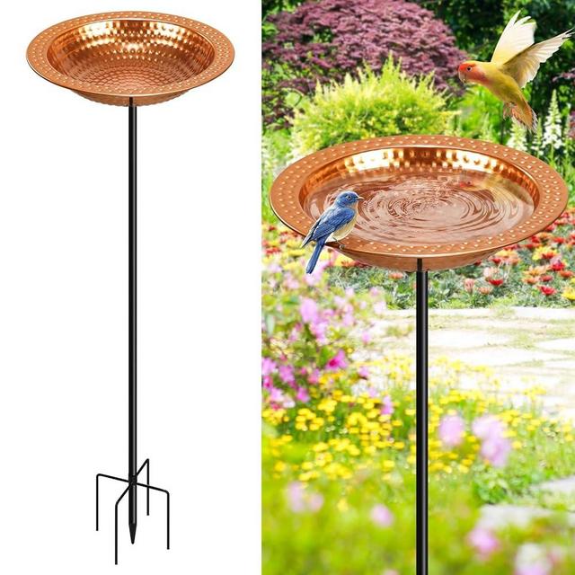 YADOOLIFE Metal Bird Bath Stand for Outdoors Garden, Bird Baths Birdbaths Bowl with Stake, Hand-Hammered Standing Birdbath, 5-Prong Base (Standing Bird Bath)