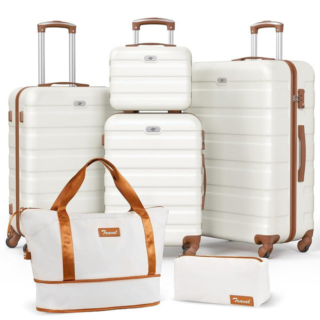 Suitour Luggage Sets 6 Piece, Hard Shell Lightweight Suitcases with Spinner Wheels for Family Travel Suitcase Set