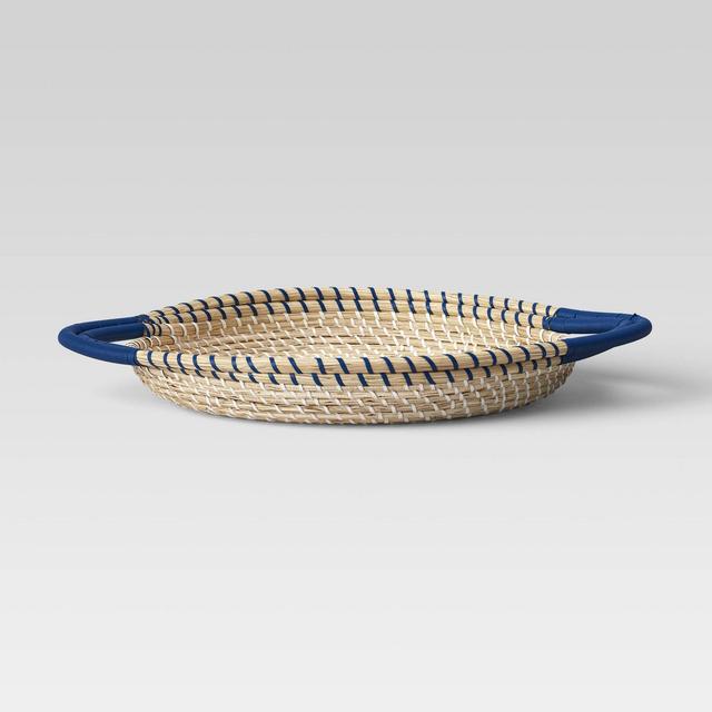 22" x 2" Round Woven Seagrass Tray with Handle Blue - Opalhouse™
