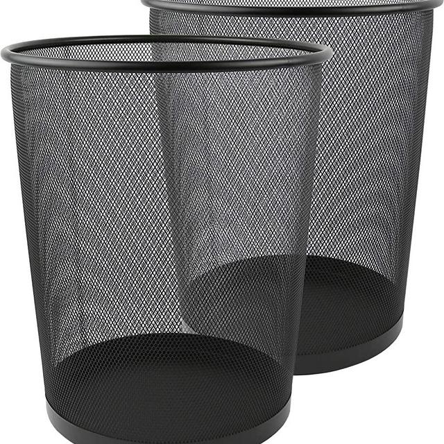 Greenco Small Trash Cans for Home or Office, 2-Pack, 6 Gallon Black Mesh Round Trash Cans, Lightweight, Sturdy for Under Desk, Kitchen, Bedroom, Den, or Recycling Can