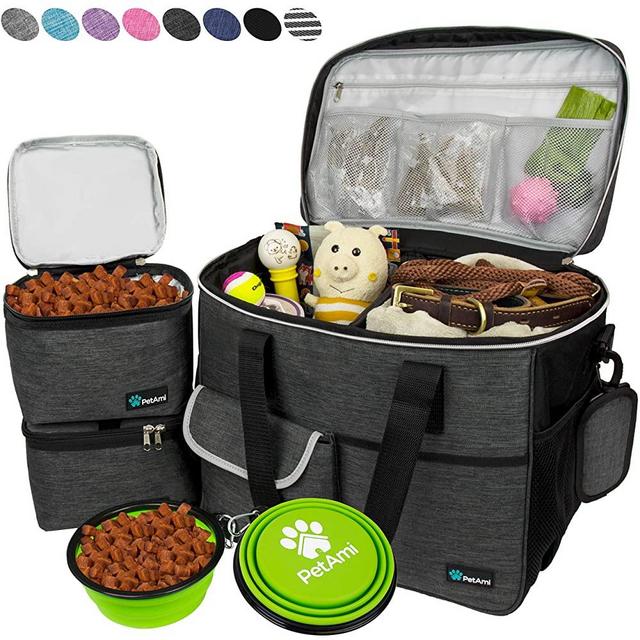 PetAmi Dog Travel Bag | Airline Approved Tote Organizer with Multi-Function Pockets, Food Container Bag and Collapsible Bowl | Perfect Weekend Pet Travel Set for Dog, Cat