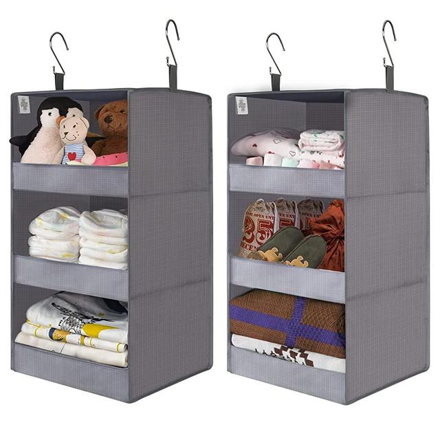 GRANNY SAYS 3-Shelf Closet Hanging Organizers, Foldable Hanging Closet Shelves, Hanging Organizers for Locker & Camper, Gray, 2-Pack