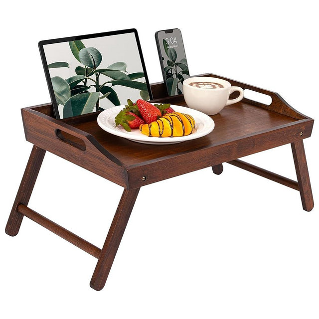 ROSSIE HOME Bamboo Wood Bed Tray, Lap Desk with Phone Holder - Fits up to 15.6 Inch Laptops and Most Tablets - Java - Style No. 78002, Medium