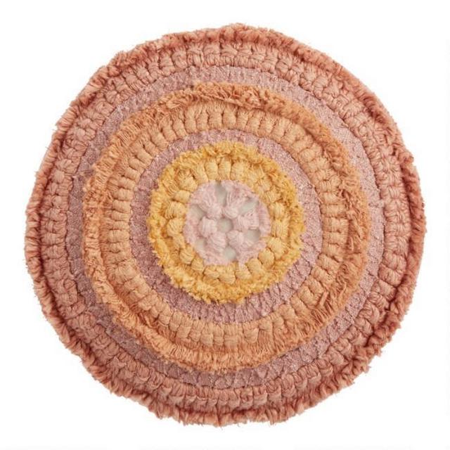 Round Yellow And Orange Concentric Throw Pillow