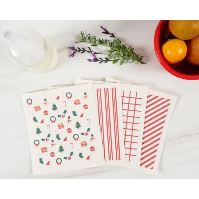 KAF Home Swedish Dish Cloths - Set of 4, Reusable, Absorbent Cellulose Sponge Towels for Kitchen, Cleaning Counters, and Dishes