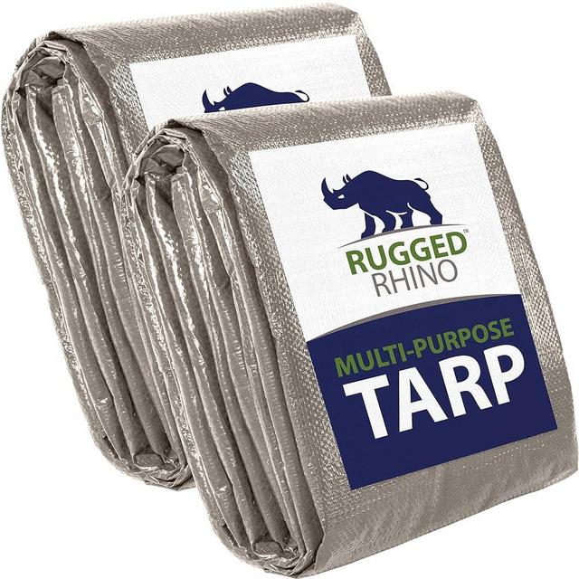 Rugged Rhino All Weather 100% Waterproof Heavy Duty Tarp, 2 Pack, 5 Mil UV Temperature Resistant Tarps, High Durability Multipurpose Cover, for Home Outdoor Patio Winter Leaf Camping, 9x12 Silver