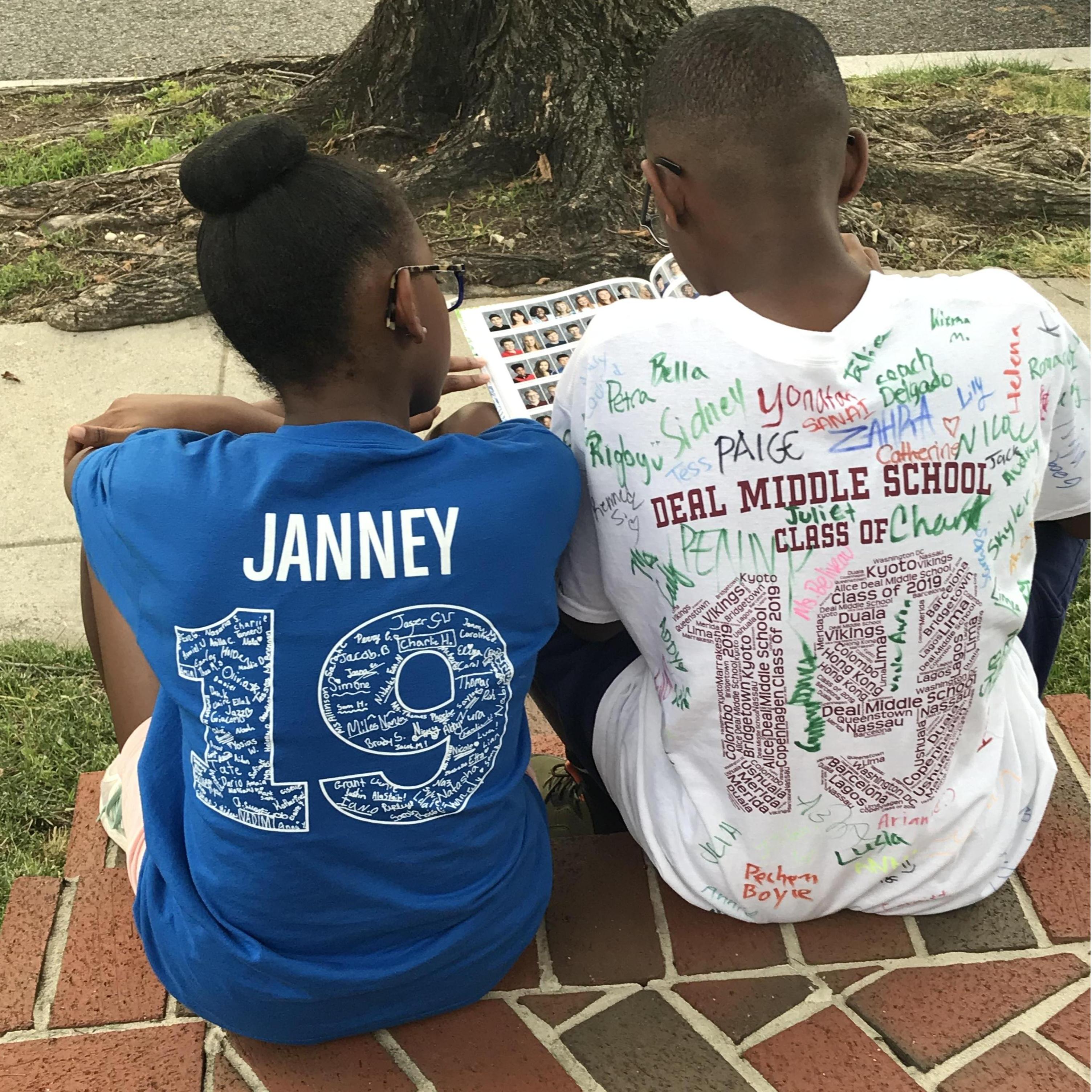 Enjoying yearbooks on the last day of school.