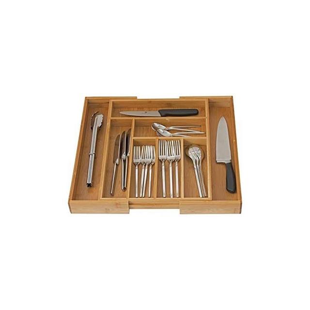 Expandable Cutlery Bamboo Kitchen Utensils and Flatware Drawer Divider - Drawer Utensils Organizer - Homeitusa