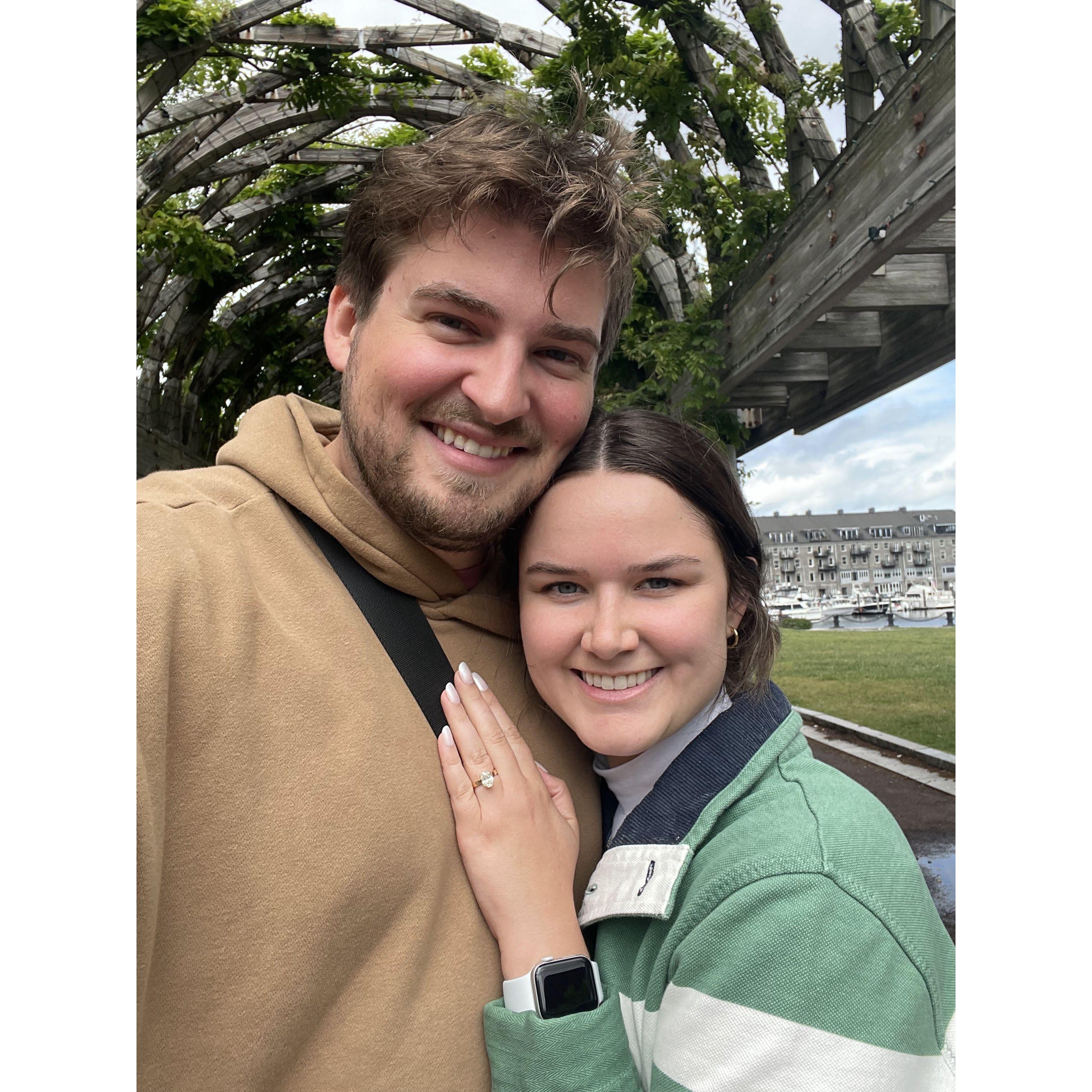 Taking a picture in the same spot we did when we first visited Boston together - but this time engaged! Almost exactly 2 years later. - June 2023 (scroll down to see the other picture)