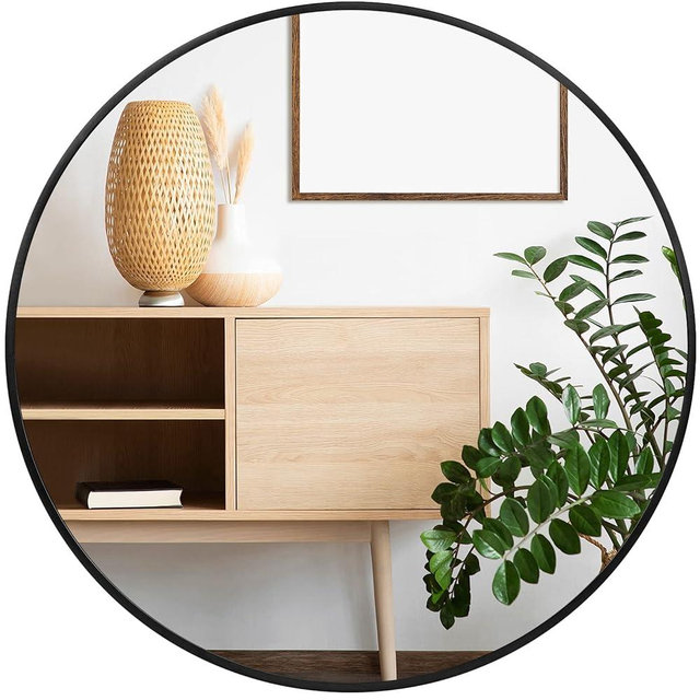 Fabuday Black Round Mirror for Wall 24 inch - Circle Mirror for Bathroom, Entryway, Living Room, Hallway, Vanity Decor, Big Matte Metal Frame Mirror
