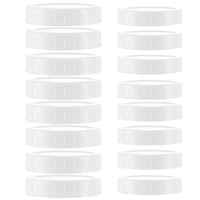 STARUBY 16Pcs Plastic Mason Jar Lids - 8 Regular Mouth Lids and 8 Wide Mouth Plastic Storage Caps for Mason Jars, White