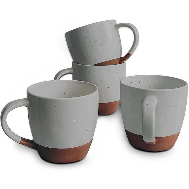 Mora Ceramic Large Latte Mug Set of 4, 16oz - Microwavable, Porcelain Coffee Cups With Big Handle - Modern, Boho, Unique Style For Any Kitchen. Microwave Safe Stoneware - Earl Grey