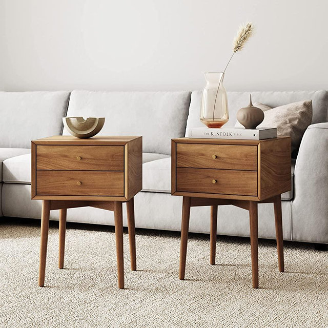 Nathan James Harper Nightstand Side Accent or End Table with Storage, Set of 2, Brown