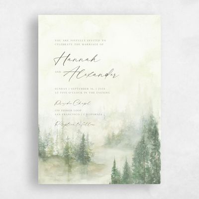 Green Greenery Wedding Invitation - Forest Portrait