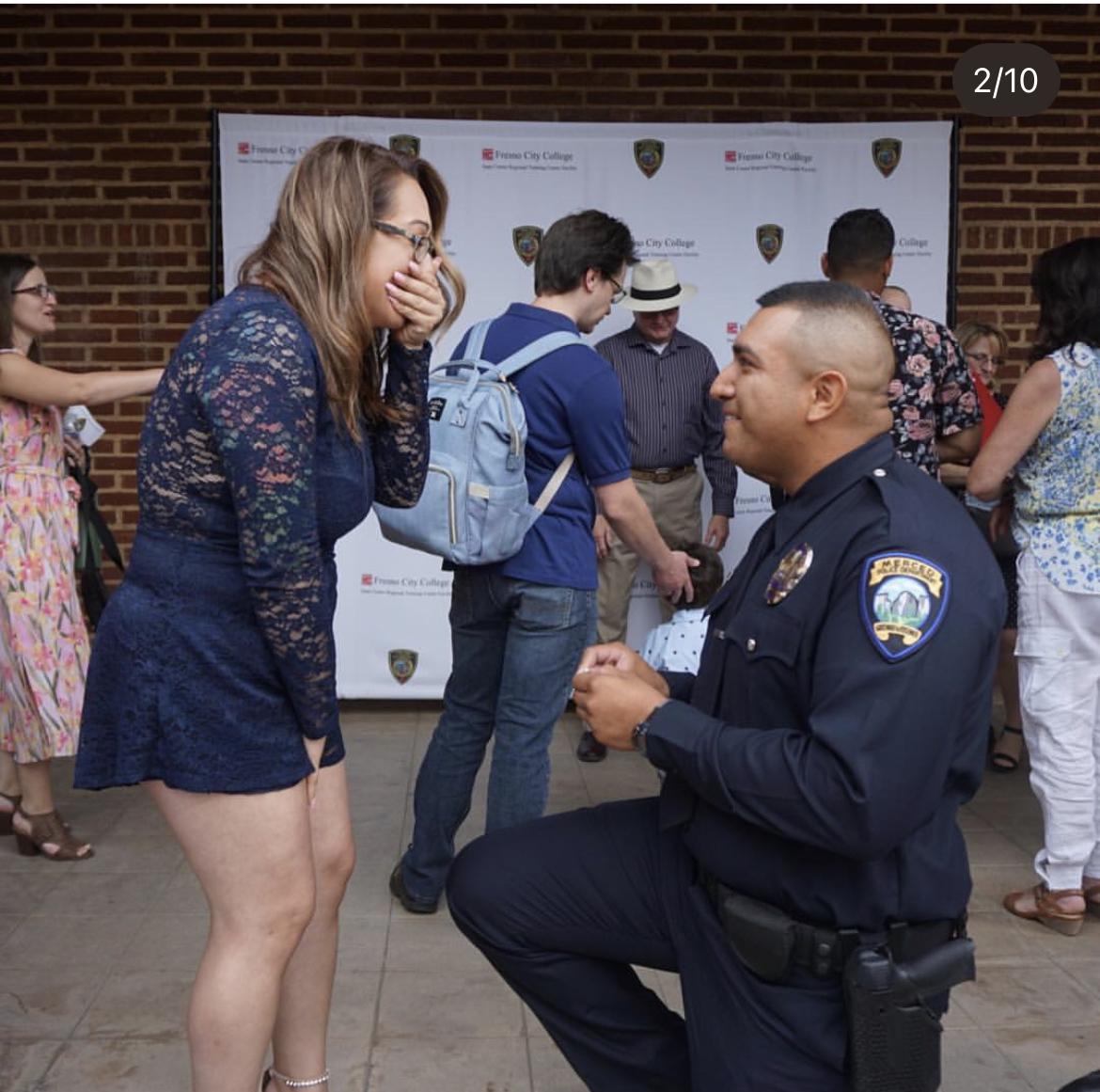 Proposal at Fresno City College after Justin’s Police Academy ceremony.