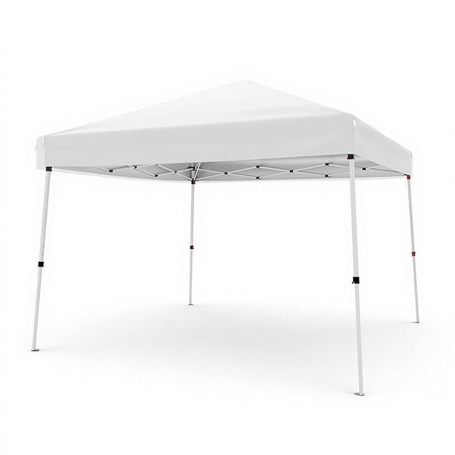 10x10 Pop Up Canopy Tent, Heavy Duty Commercial Outdoor Shelter with Easy One-Person Setup, Instant Slant Leg Tent with No Sidewalls, White