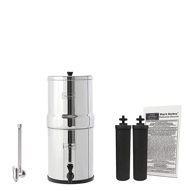 Big Berkey Gravity-Fed Water Filter System with 2 Black Berkey Elements Plus Deluxe 7" Stainless Steel Berkey Water View Spigot